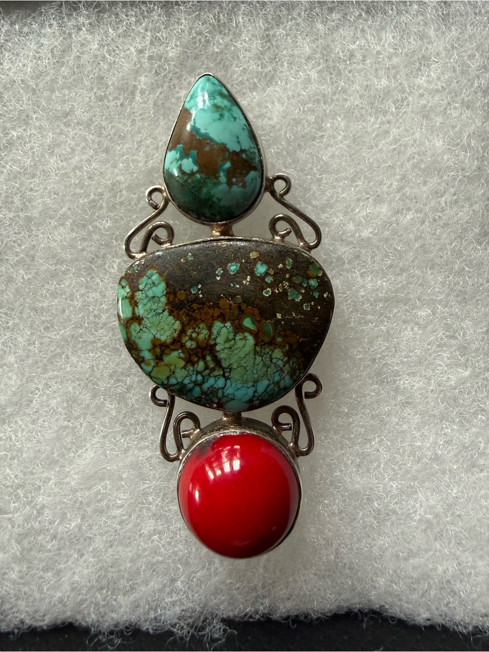 Turquoise and Red Coral Pendant